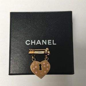Authentic CHANEL Gold Heart & Key Brooch